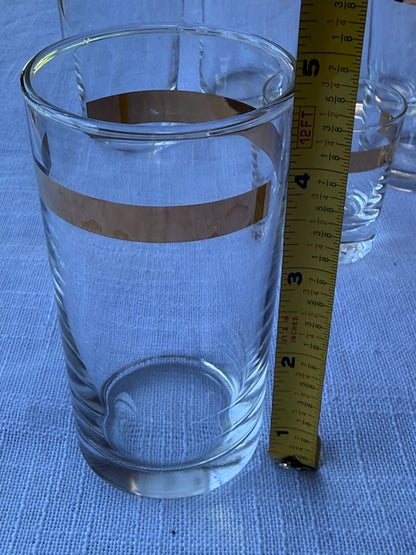 Vintage MCM Clear Glass Gold Stripe Barware Set – Highballs, Rocks & Shot Glasses