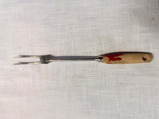 Vintage Farmhouse Kitchen Serving Fork with Red Painted Wood Handle