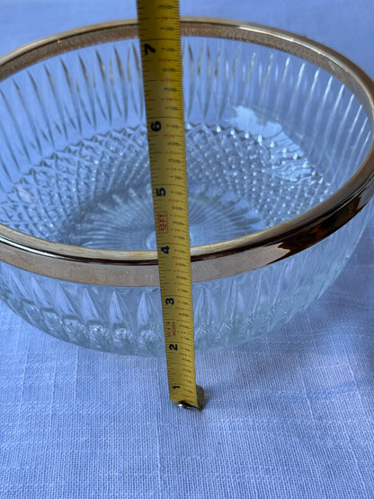 Vintage Clear Cut Glass Salad & Fruit Serving Bowl with Gold Trim Rim