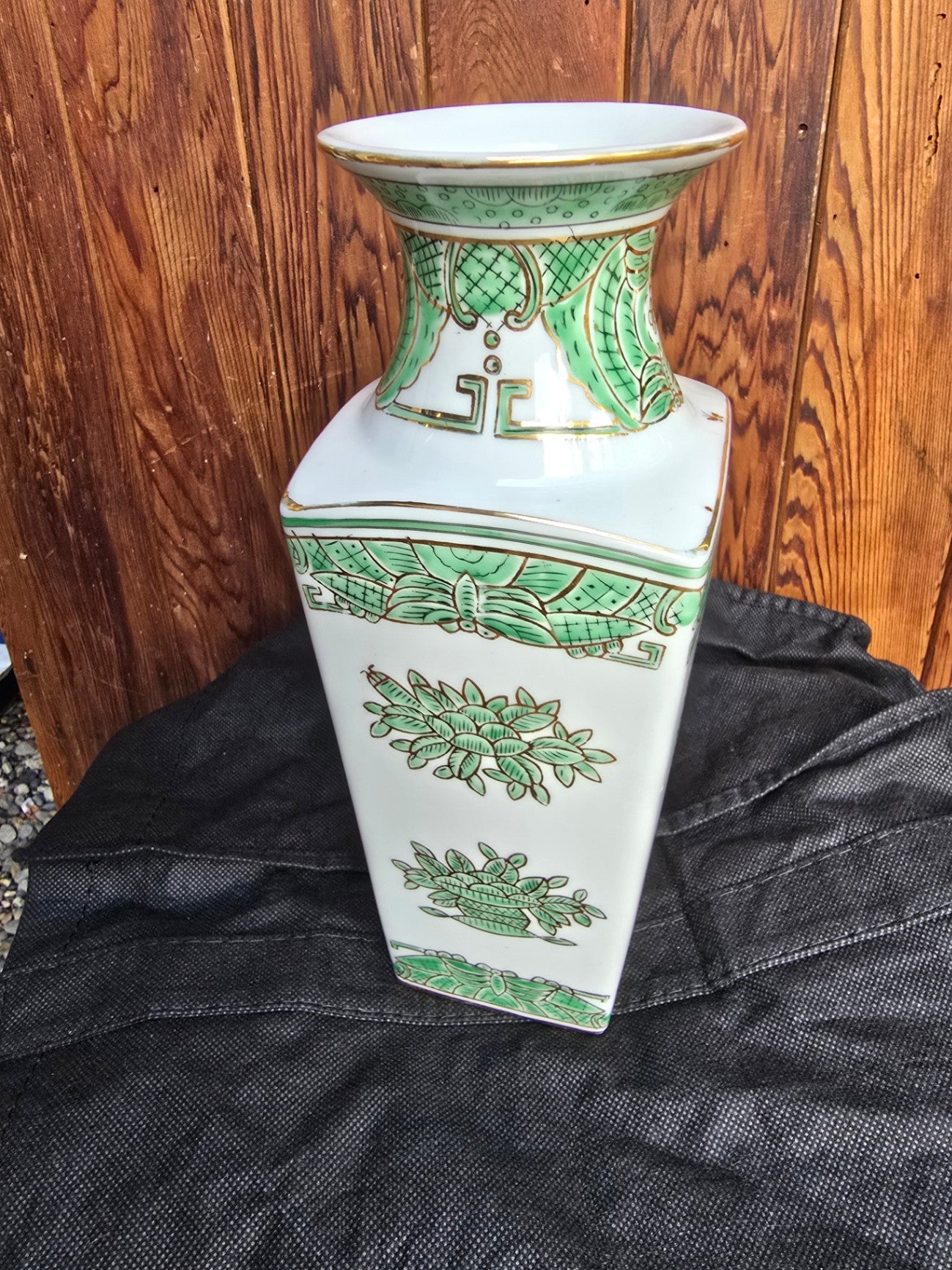 Vintage green white vase