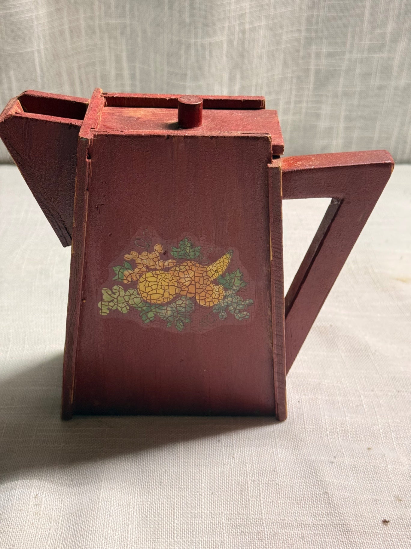 Vintage Red Wooden Coffee Pot Folk Art Kitchen Decor