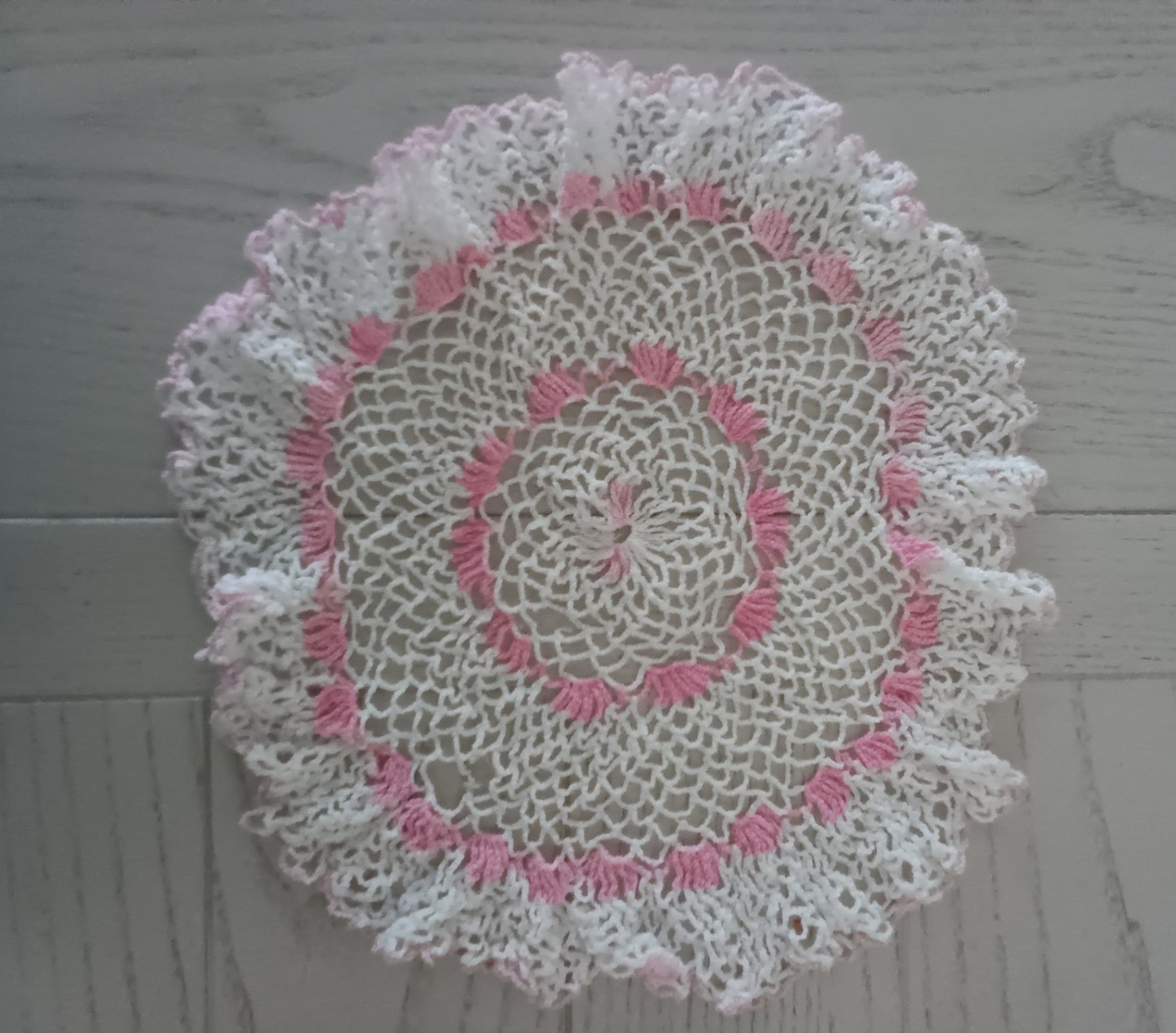 Ruffled White & Pink Doily