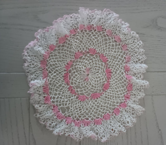 Ruffled White & Pink Doily