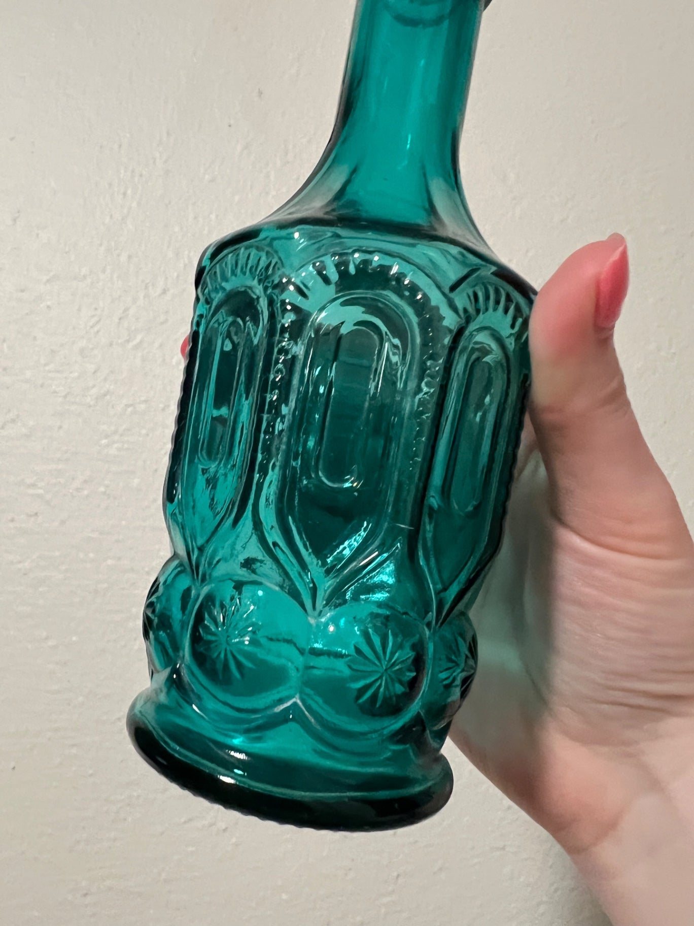 Vintage Avon Moon and Stars Turquoise Glass Bottle