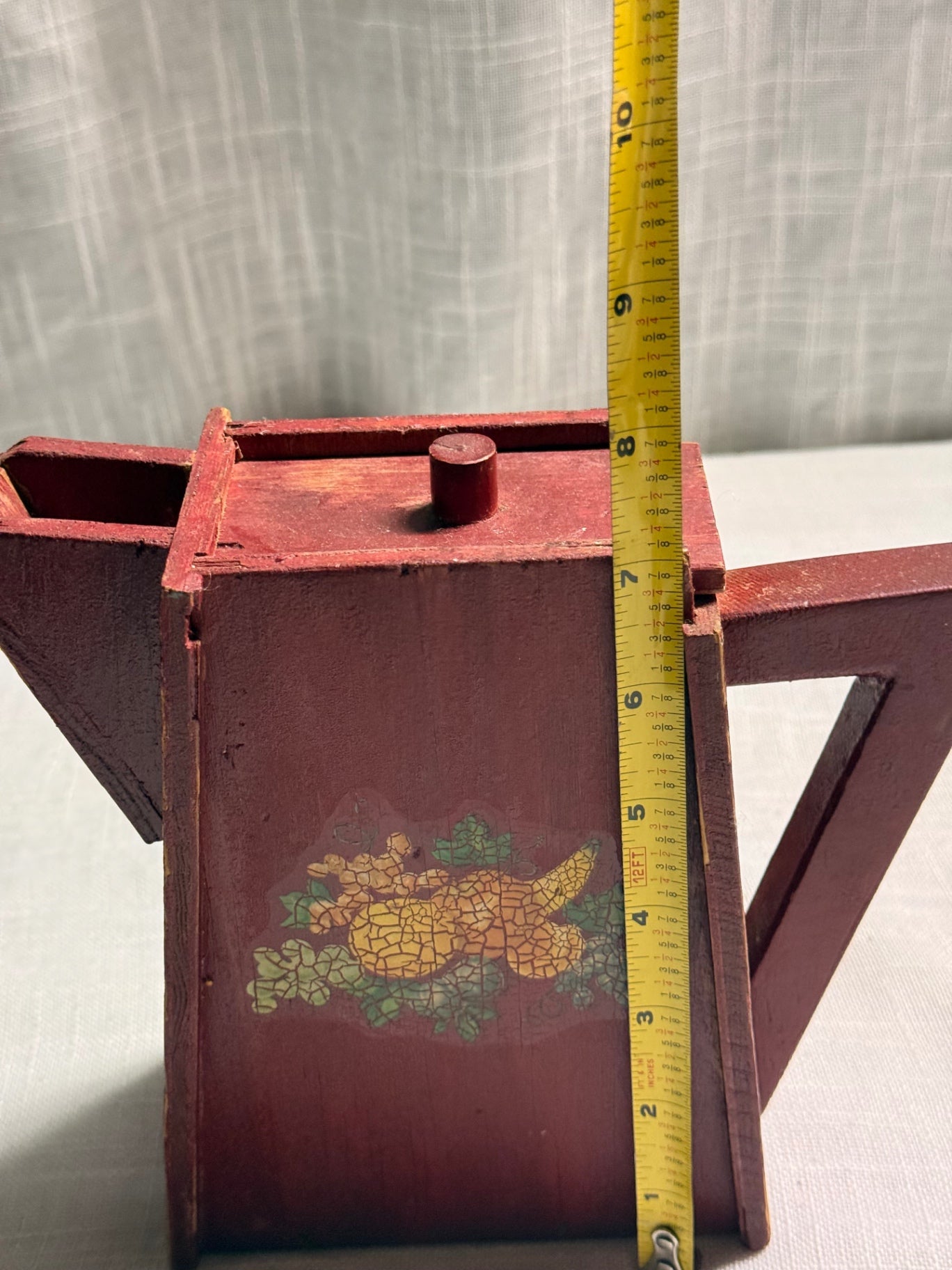 Vintage Red Wooden Coffee Pot Folk Art Kitchen Decor