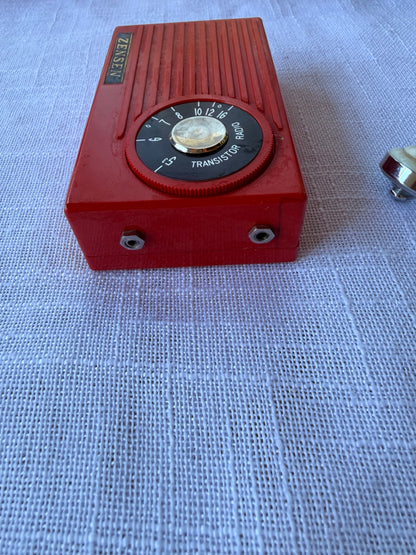 Vintage Zensen TR-12 Red 1-Transistor Pocket Radio in Original Box with Earphone | Made in Japan