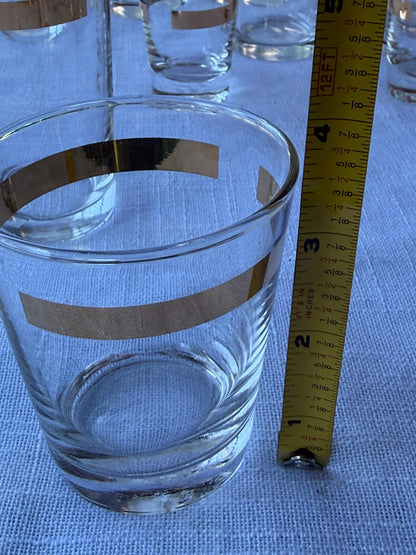 Vintage MCM Clear Glass Gold Stripe Barware Set – Highballs, Rocks & Shot Glasses