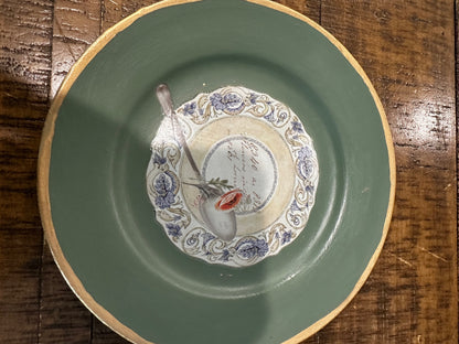 Green plate with tea cup