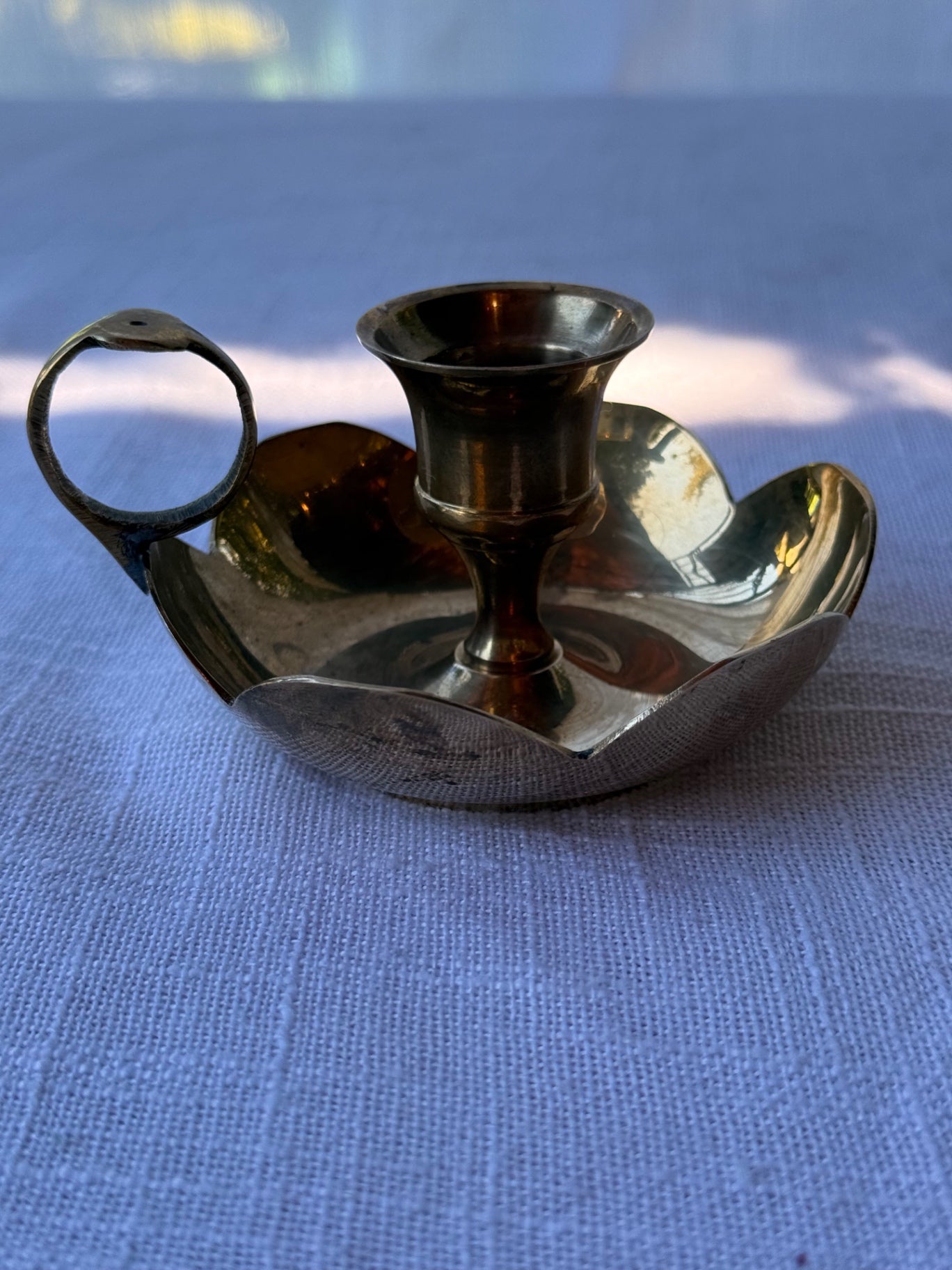 Vintage Solid Brass Scalloped Petal Base Chamberstick Taper Candle Holder