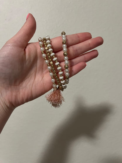 Set of 4 Stretchy Bracelets w/ Fringe Details