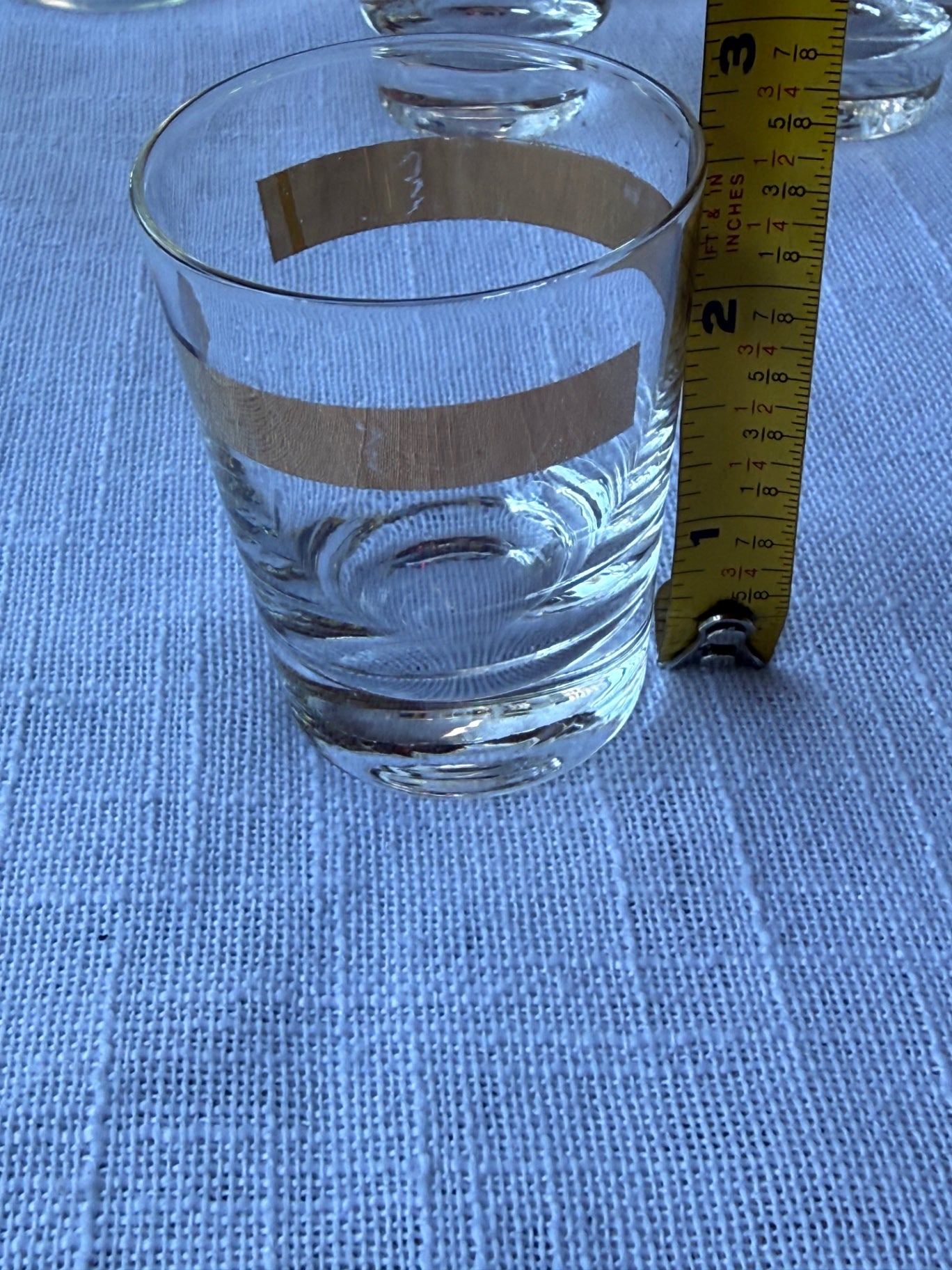 Vintage MCM Clear Glass Gold Stripe Barware Set – Highballs, Rocks & Shot Glasses