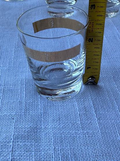 Vintage MCM Clear Glass Gold Stripe Barware Set – Highballs, Rocks & Shot Glasses