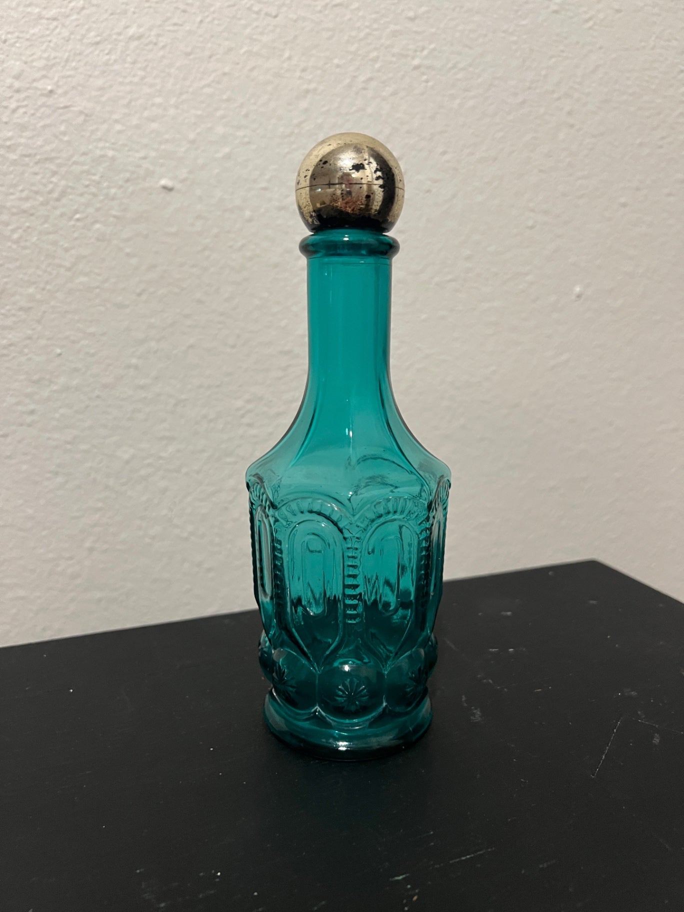 Vintage Avon Moon and Stars Turquoise Glass Bottle