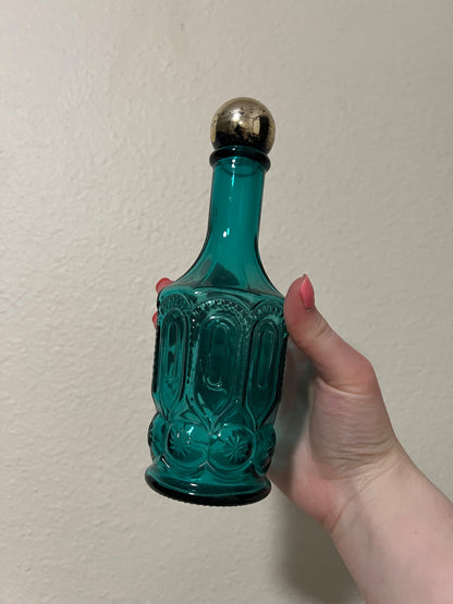 Vintage Avon Moon and Stars Turquoise Glass Bottle