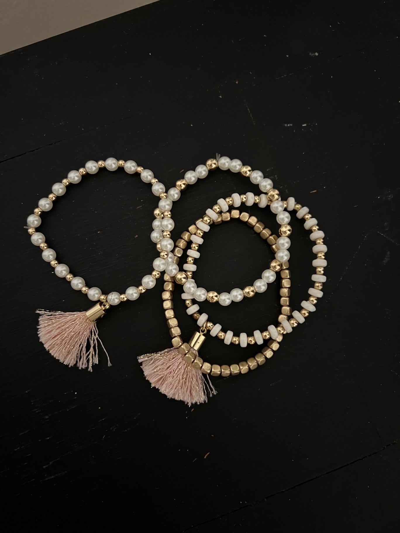 Set of 4 Stretchy Bracelets w/ Fringe Details