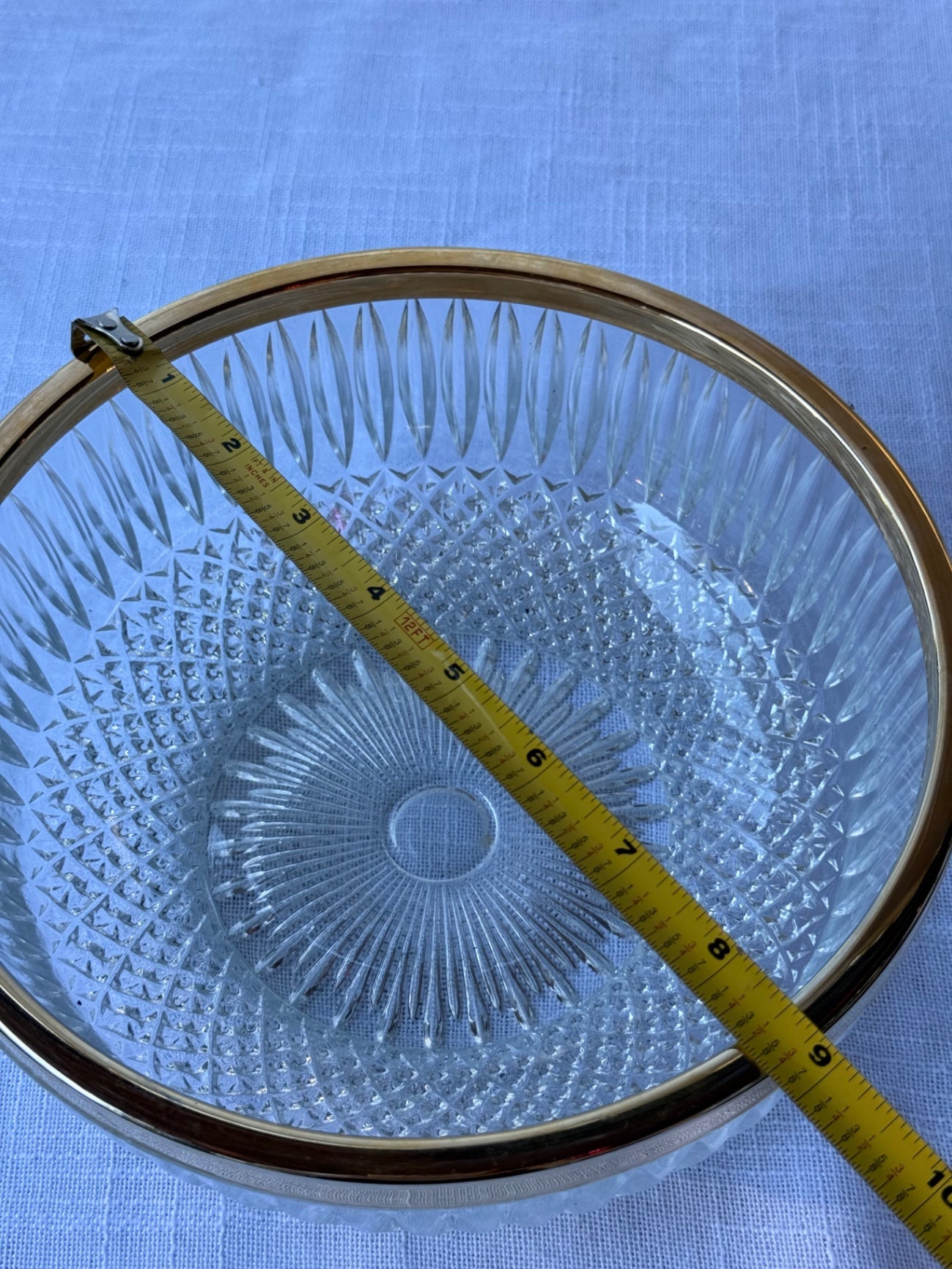 Vintage Clear Cut Glass Salad & Fruit Serving Bowl with Gold Trim Rim