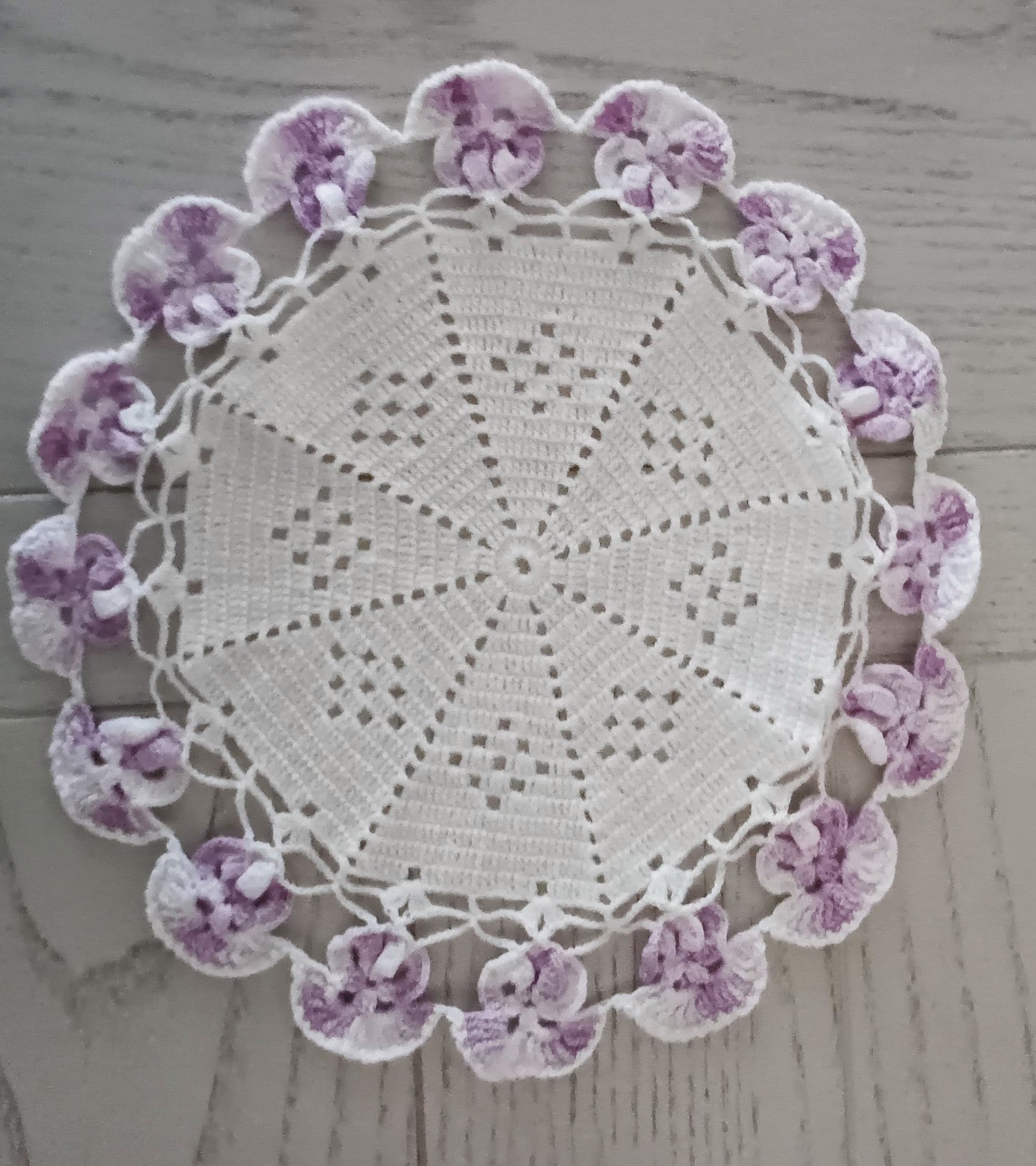 Purple Pansy Edged Doily