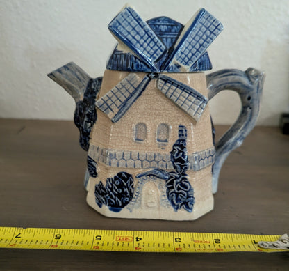 1950's Dutch Decor Crazed Windmill Teapot (Japan)