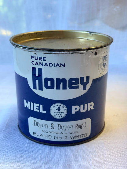 Vintage 4 lb Pure Canadian Honey Tin Can | Doyon & Doyon Montreal Québec | Bilingual Advertising
