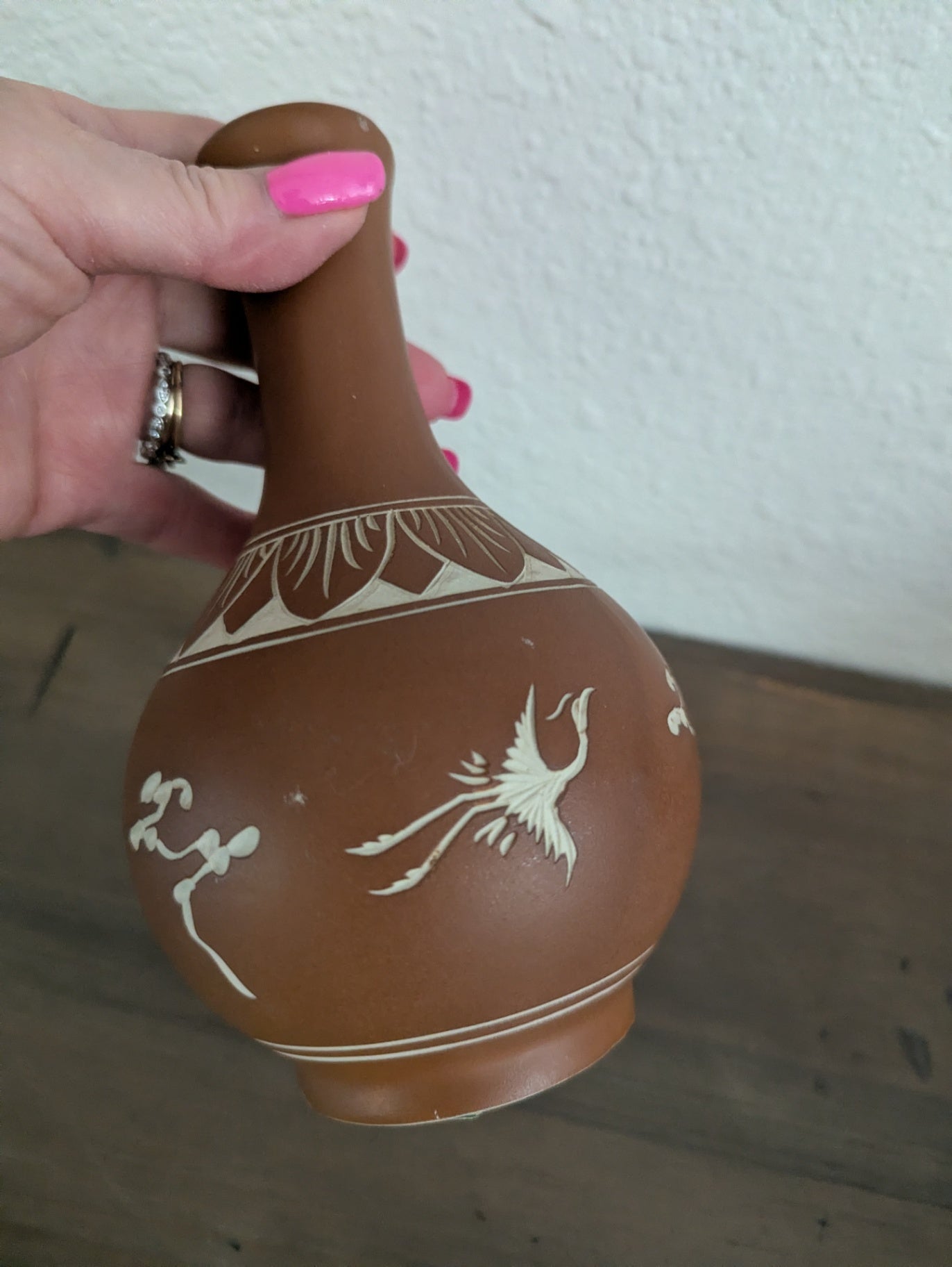 Vtg. Hand-engraved Mexican Folk Art Pottery Bud Vase