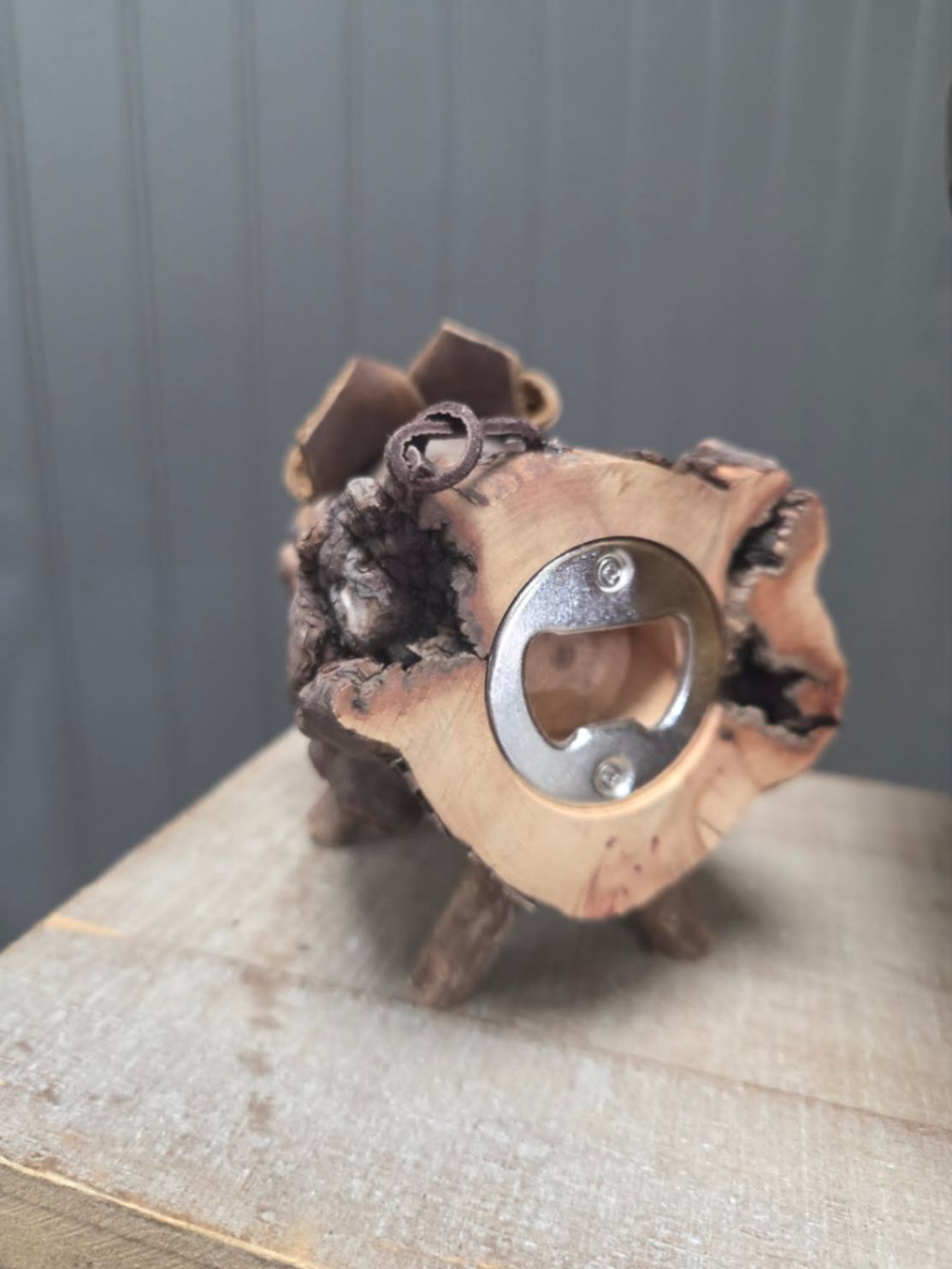 One-of-a-Kind Madrona Wood Pig Bottle Opener ("The Hedgehog")