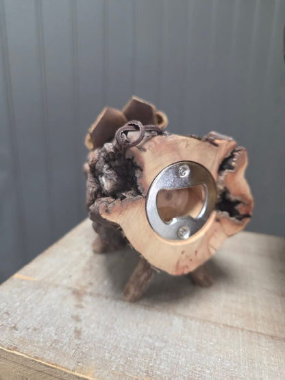 One-of-a-Kind Madrona Wood Pig Bottle Opener ("The Hedgehog")