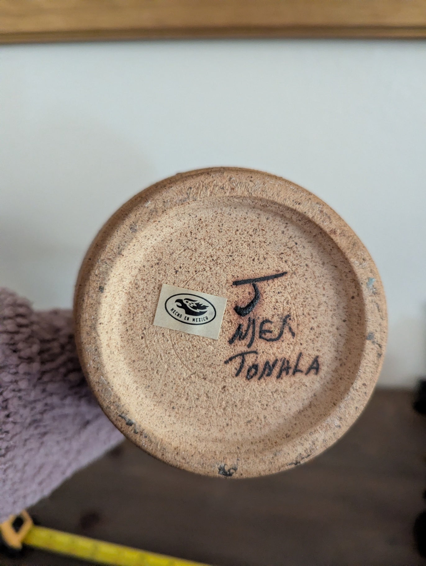 Vtg. Sandstone Tonala Hand-Painted Vase