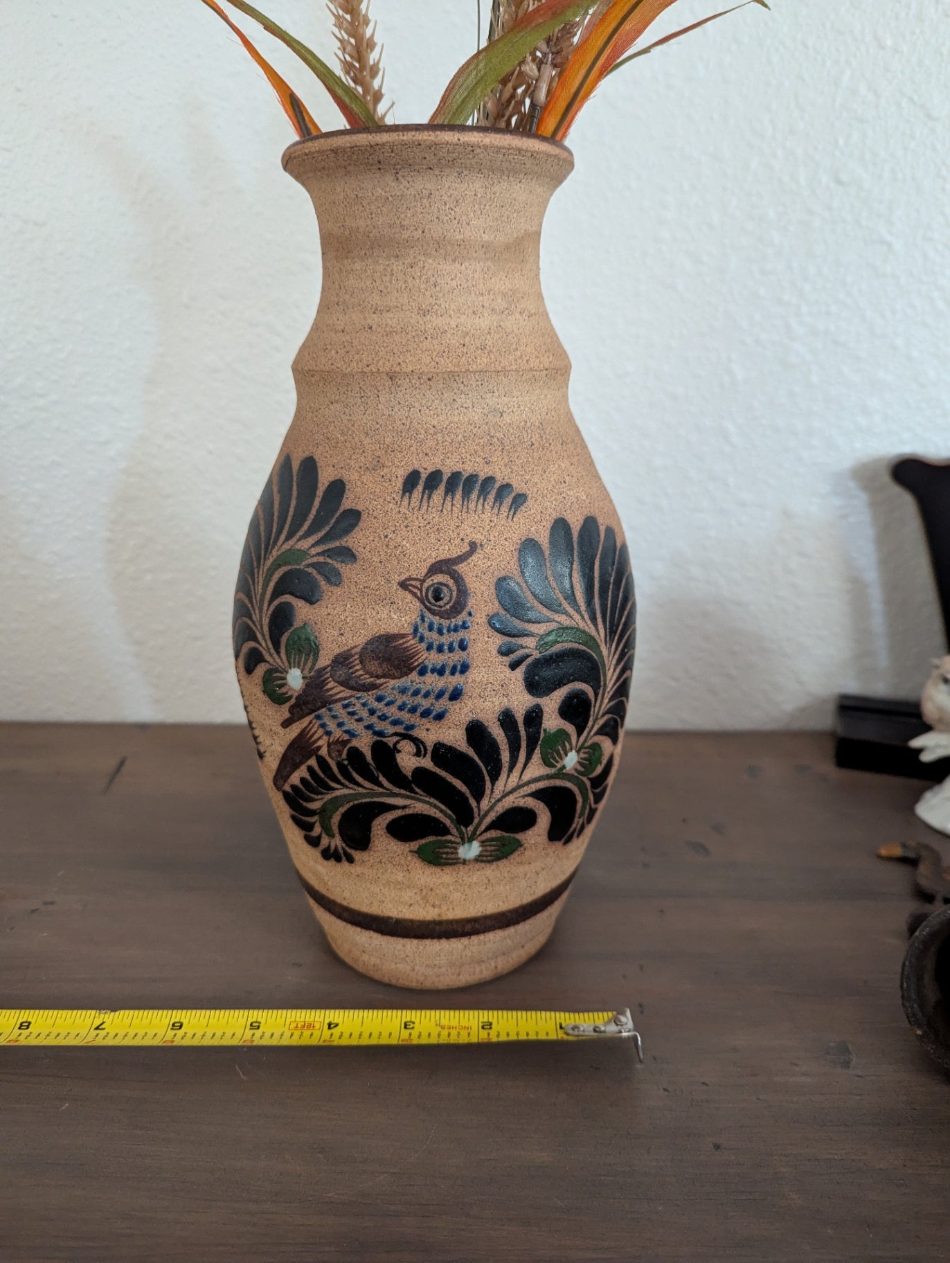 Vtg. Sandstone Tonala Hand-Painted Vase