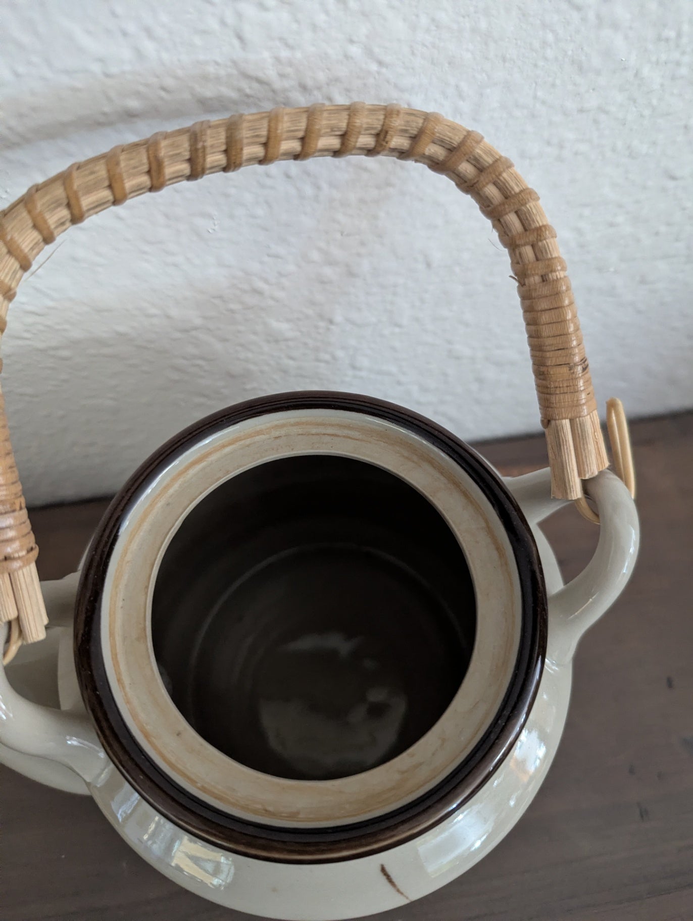 Vtg. Otagiri Hand-Painted Teapot with Woven Bamboo Handle