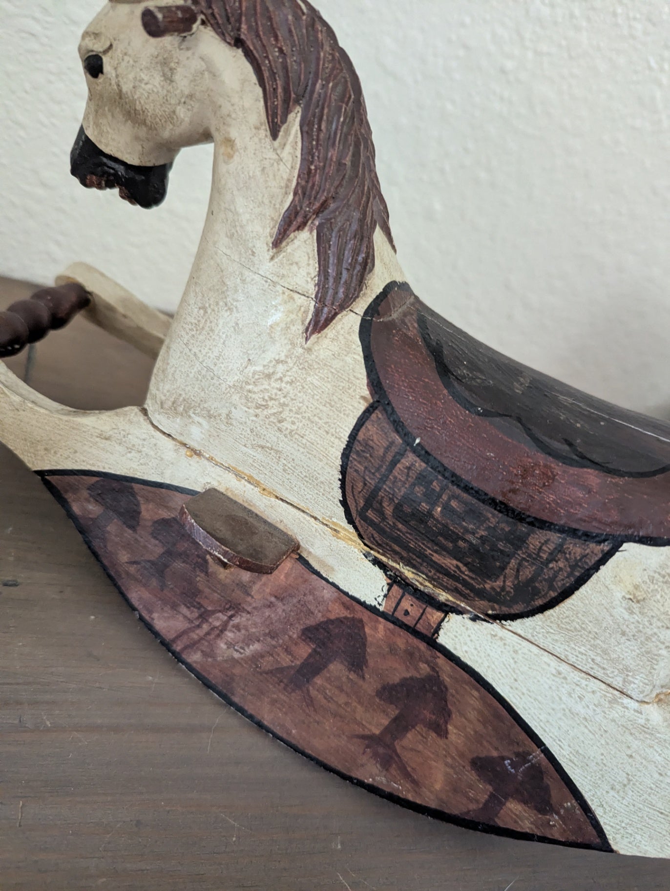 1960's Scandinavian Folk Art Carved Rocking Horse (repaired)