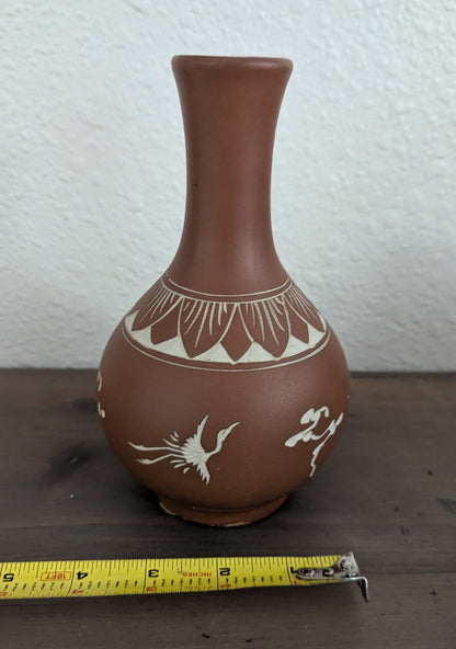 Vtg. Hand-engraved Mexican Folk Art Pottery Bud Vase