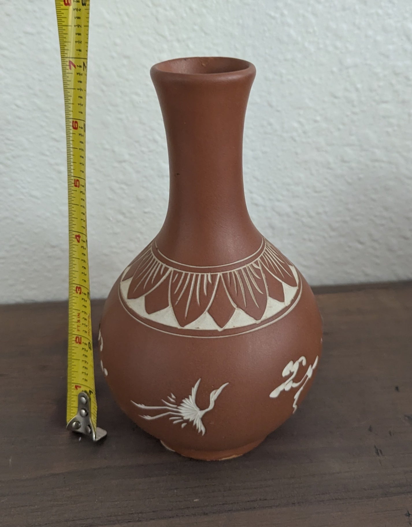Vtg. Hand-engraved Mexican Folk Art Pottery Bud Vase