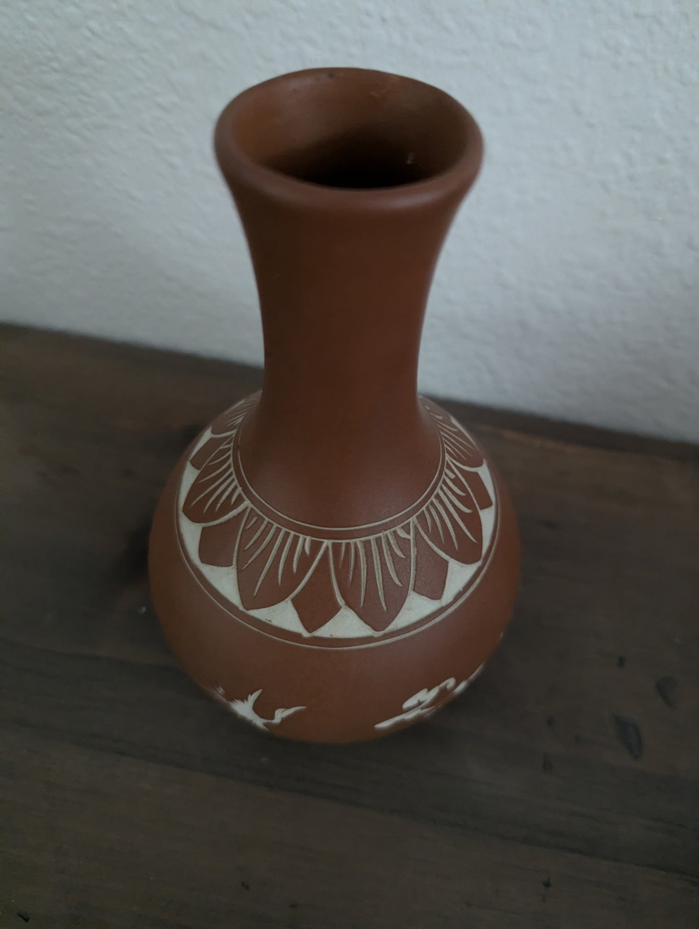 Vtg. Hand-engraved Mexican Folk Art Pottery Bud Vase