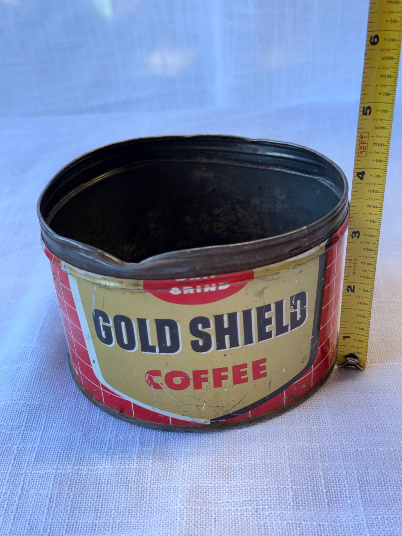 Vintage 1940 Gold Shield Coffee Tin | Lang & Co. Seattle, WA | Mid-Century Advertising