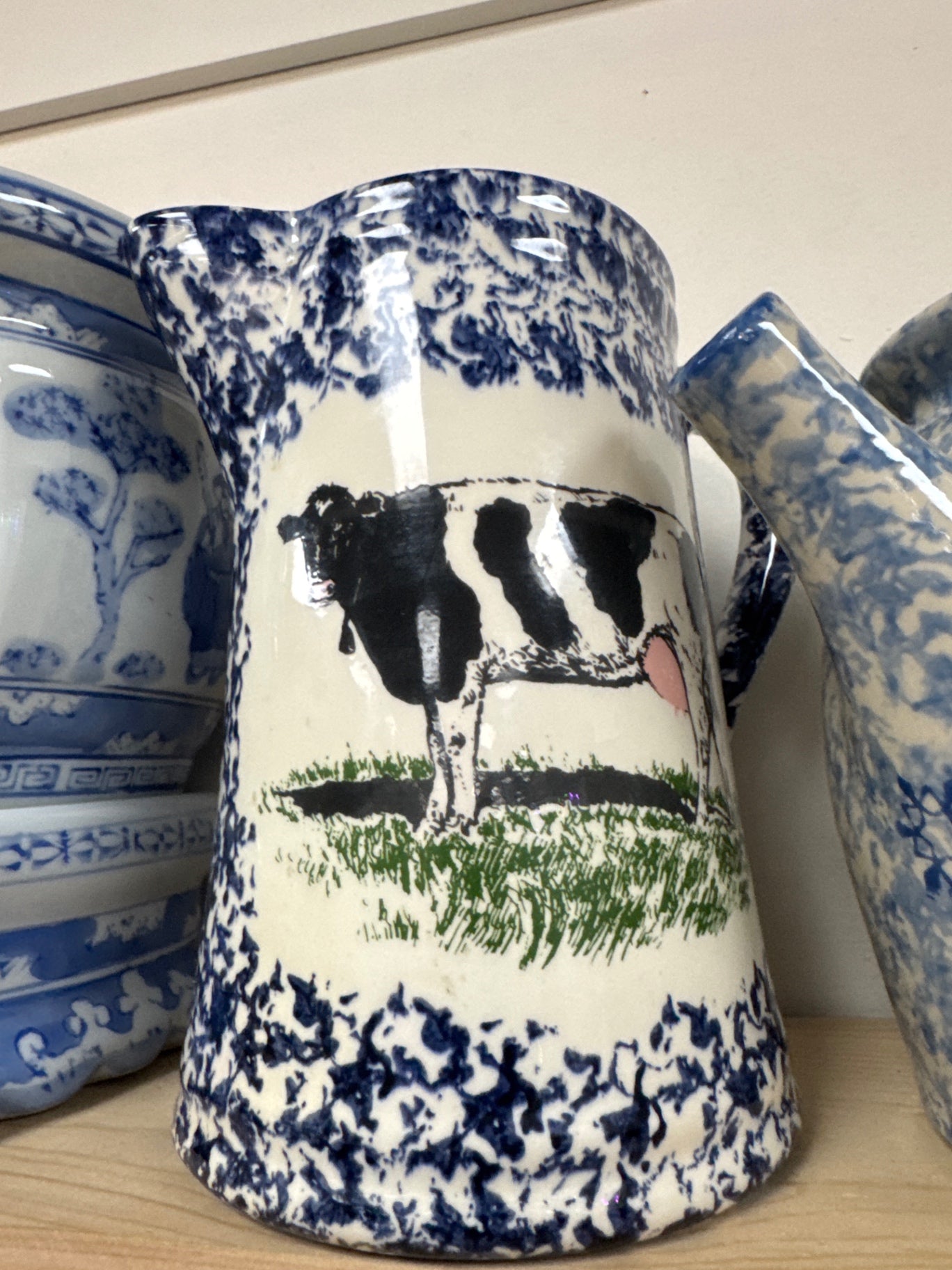Vintage Molly Dallas Blue Splatter Ware Cow Design