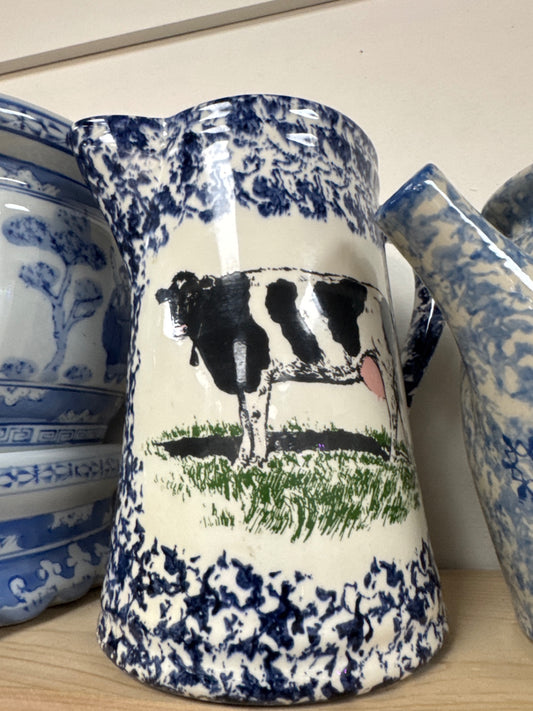 Vintage Molly Dallas Blue Splatter Ware Cow Design