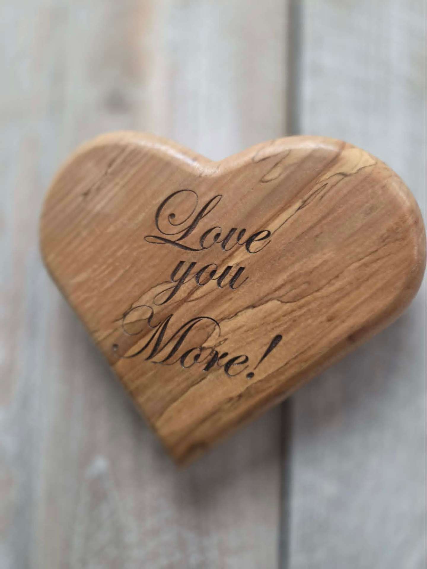"Love You More" Handcrafted Spalted Maple Heart wall decor
