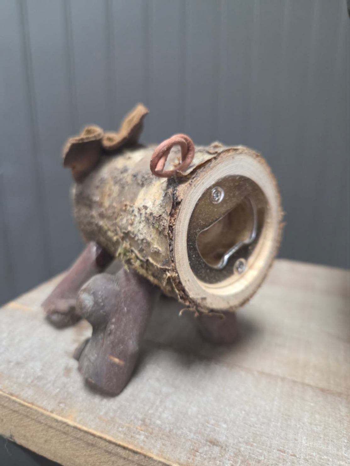 One-of-a-Kind Rustic Wood Pig Bottle Opener