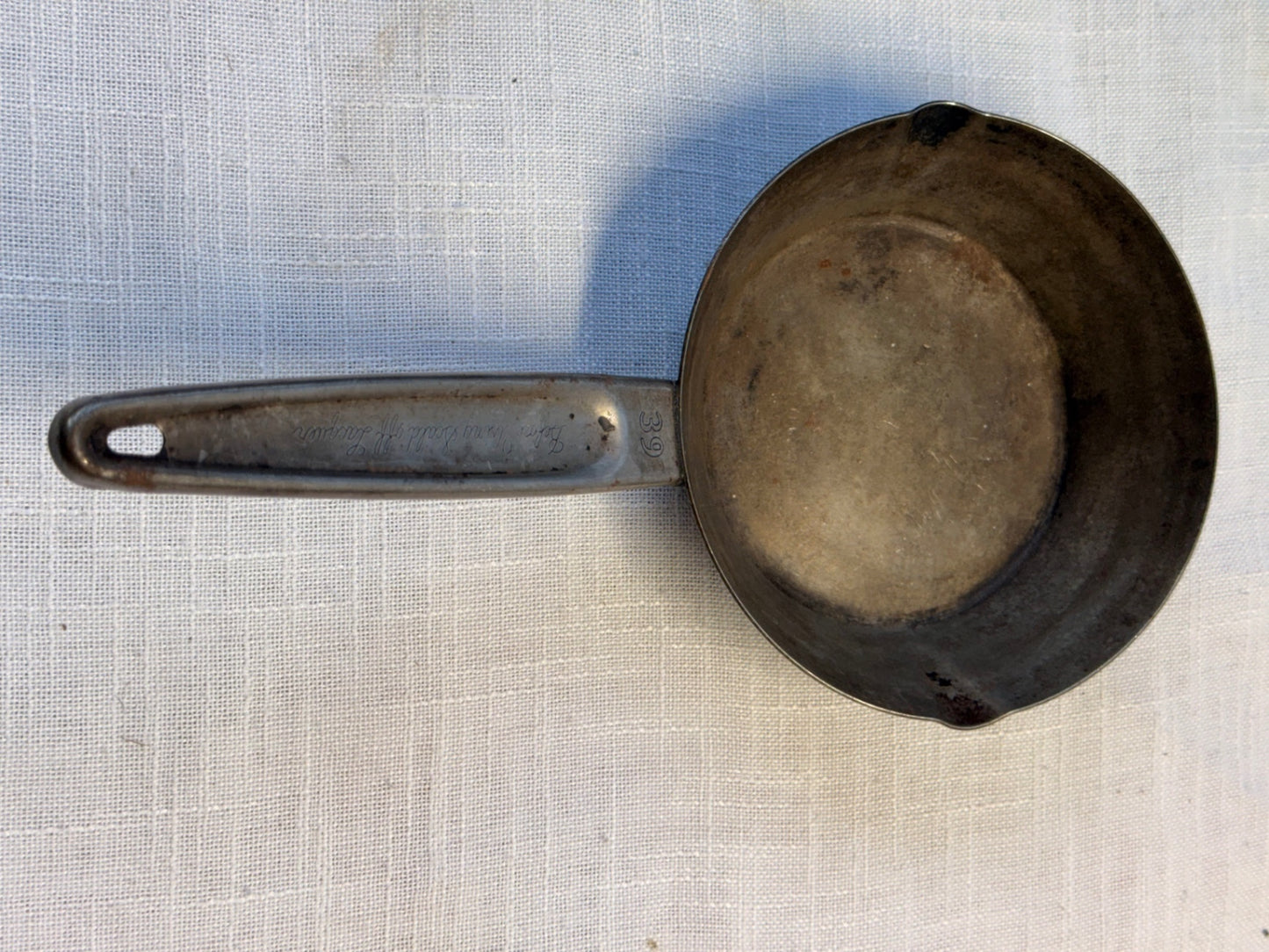 Antique Primitive Steel Butter Warmer & Ladle | Stamped #39 Dual Pour Spouts