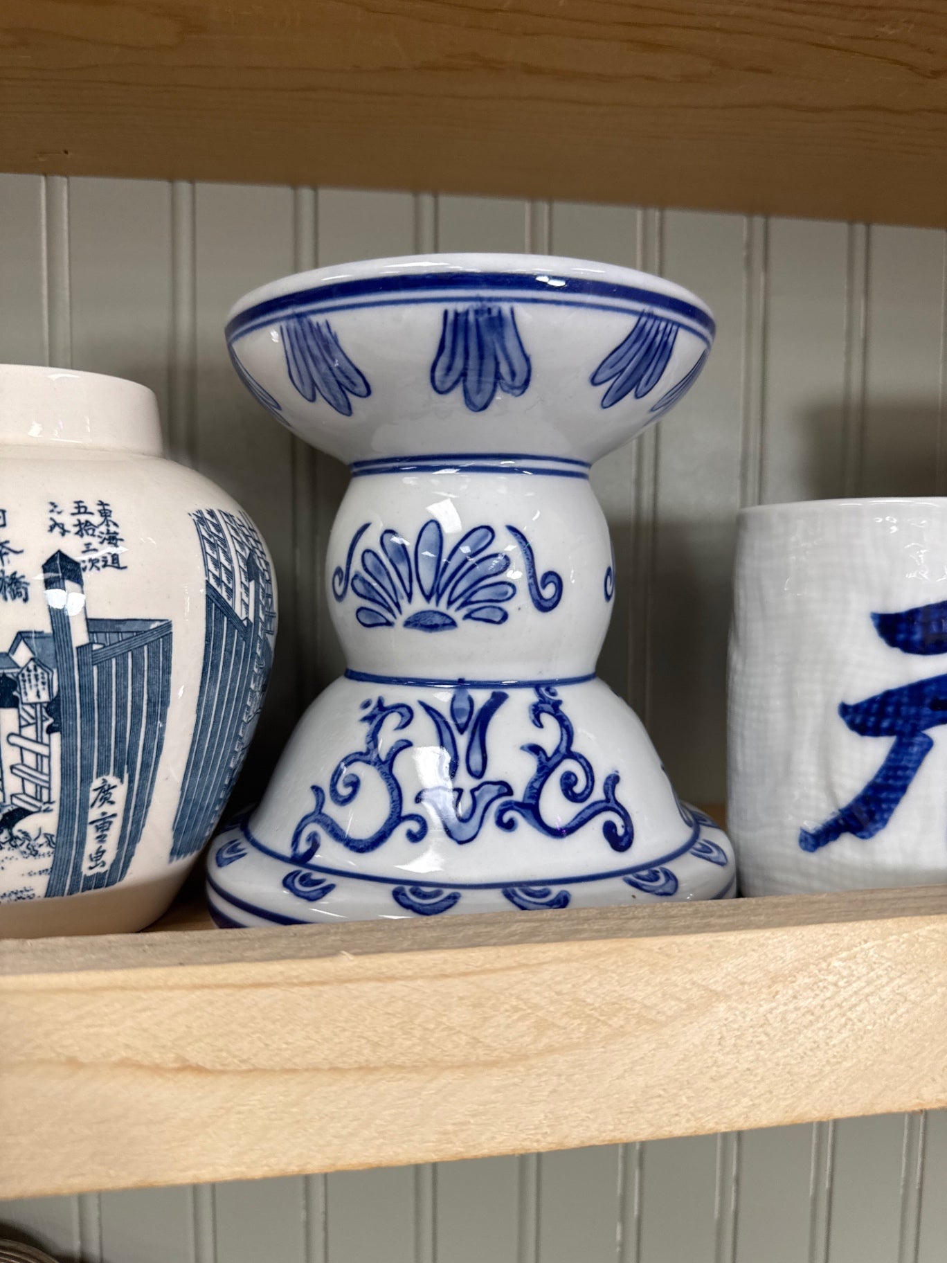 Vintage Blue & White Porcelain Candle Holder