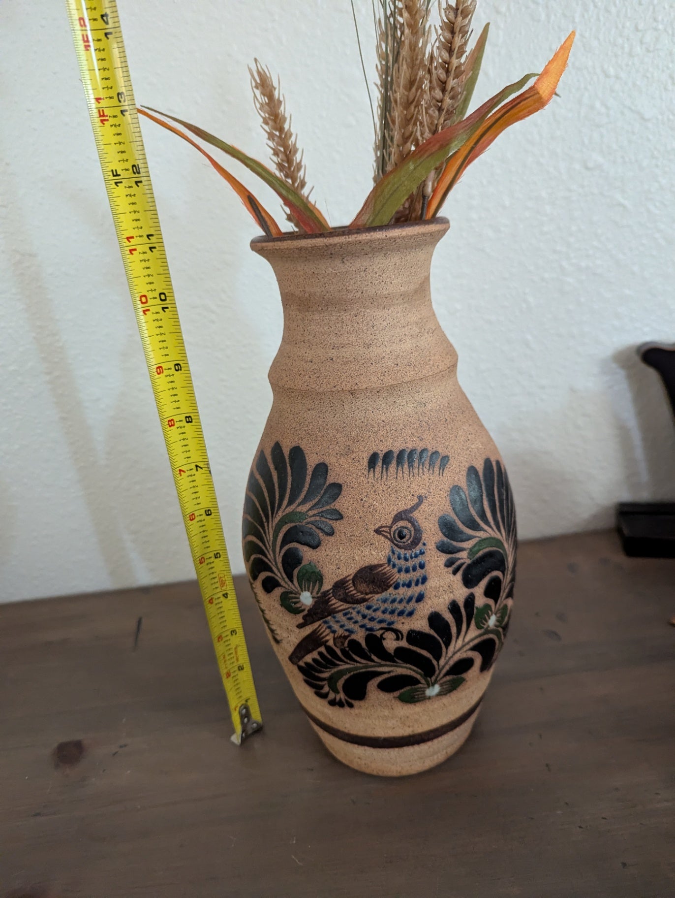 Vtg. Sandstone Tonala Hand-Painted Vase