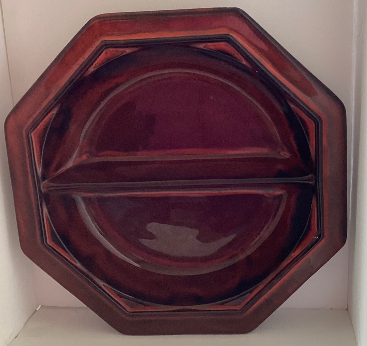 Vtg California divided dark orange/brown serving dish