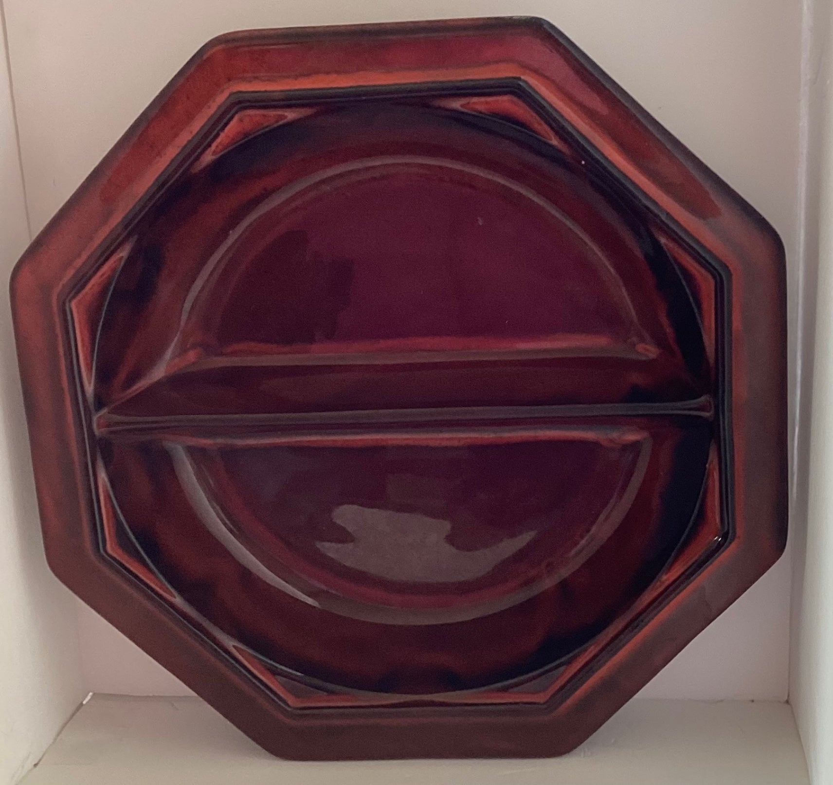 Vtg California divided dark orange/brown serving dish