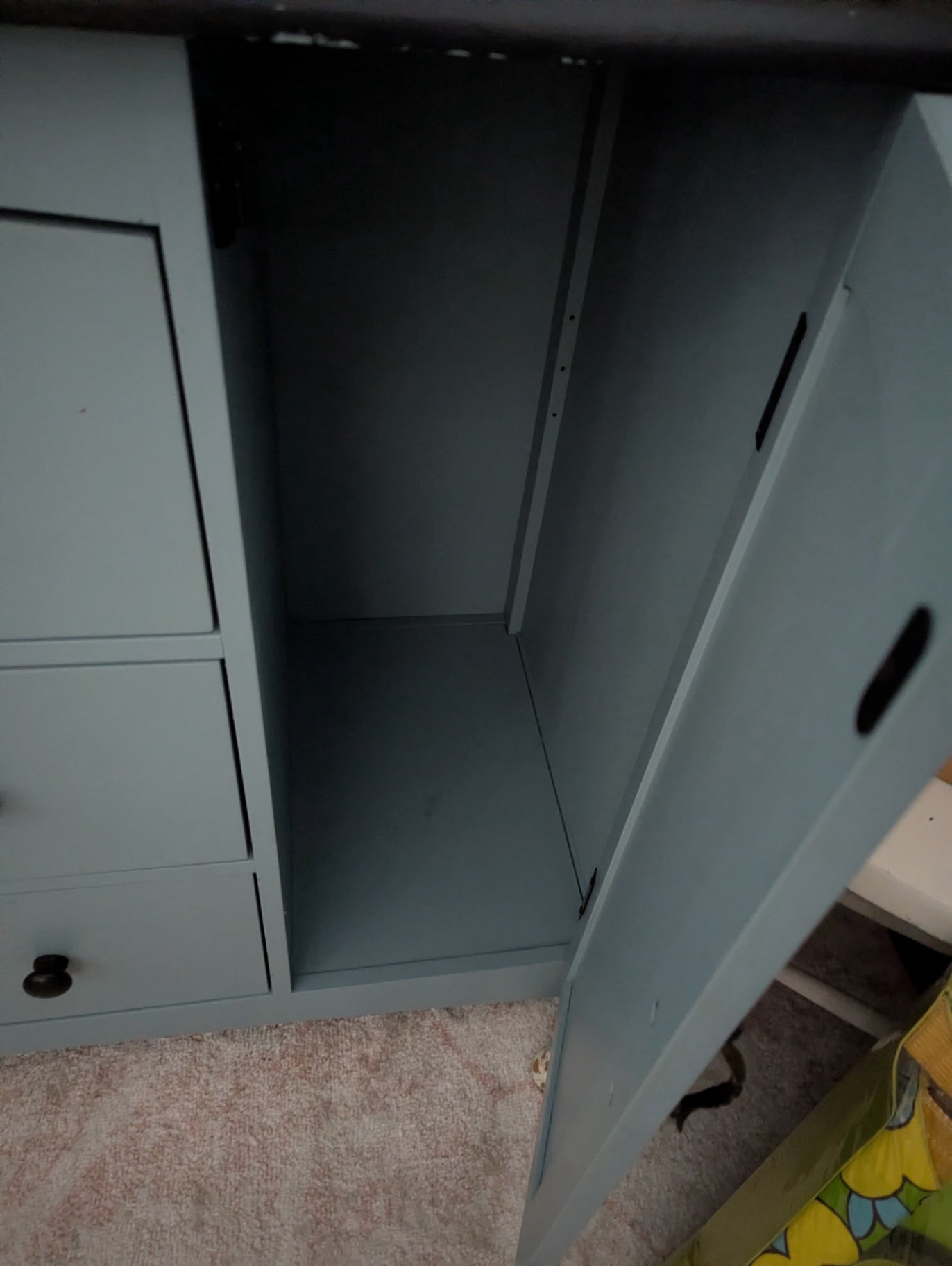 Newer wood and composite dresser painted beautifully blue w/black top