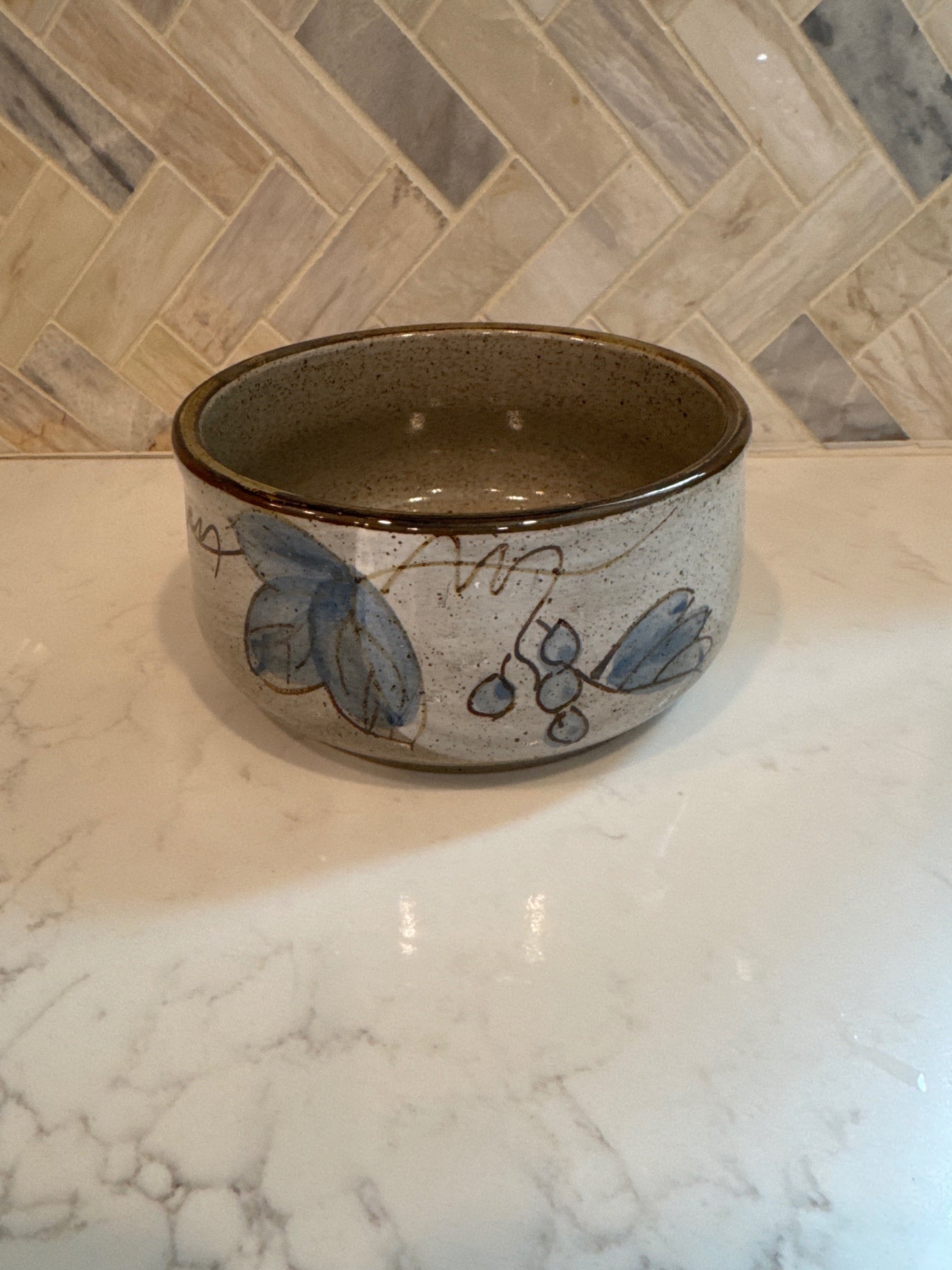Gray/Blue Leaf Pottery Bowl