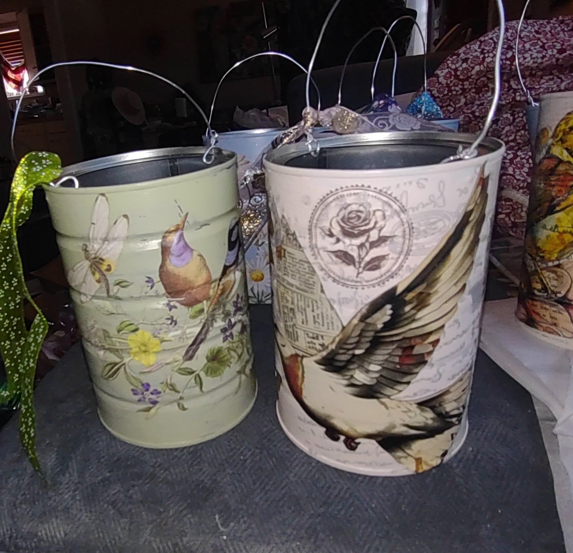 Tin cans floral ,birds