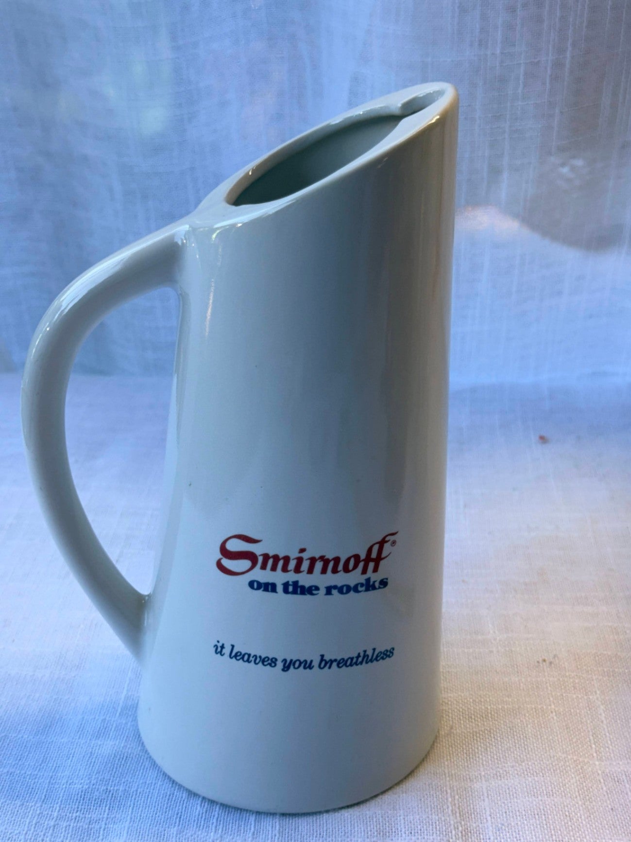 Vintage Smirnoff Vodka "It Leaves You Breathless" Ceramic Pitcher | Retro Barware Pub Jug