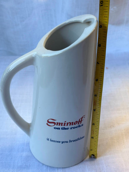 Vintage Smirnoff Vodka "It Leaves You Breathless" Ceramic Pitcher | Retro Barware Pub Jug