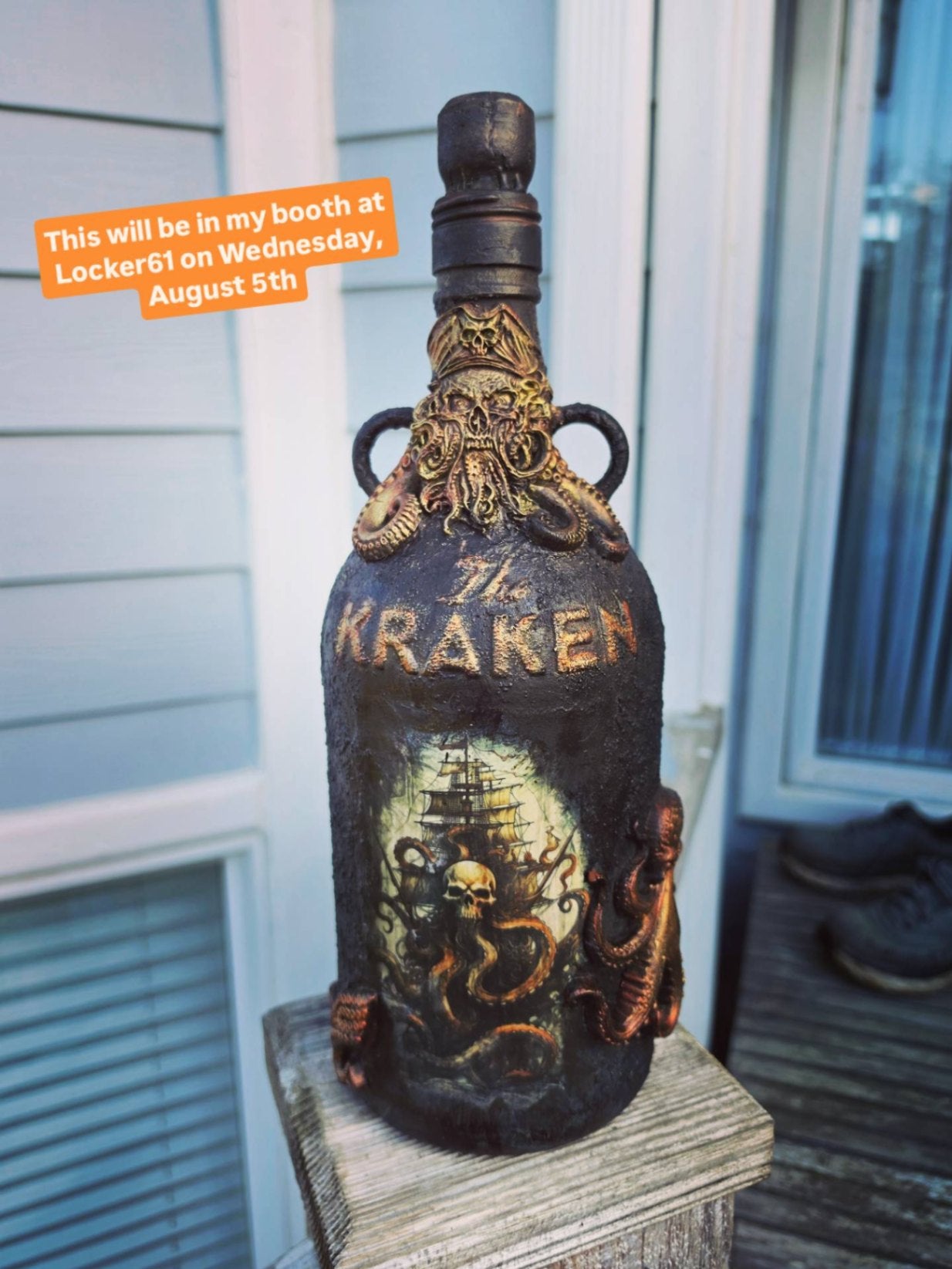 Kraken decoupage bottle 