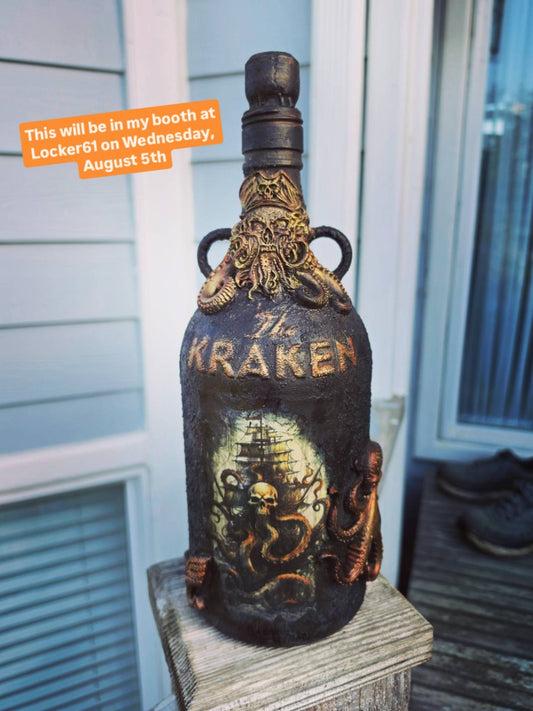 Kraken decoupage bottle 